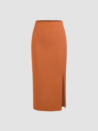 Split Mid Waist Midi Skirt