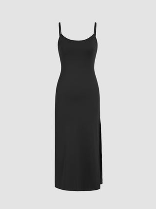 Split U-neck Midi Dress