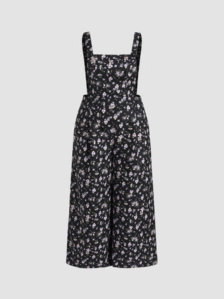 Square Neck Floral Jumpsuit Curve & Plus (2XL / Black)