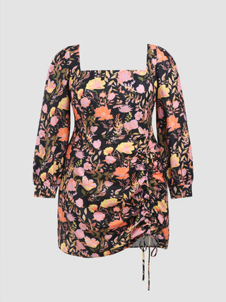 Square Neck Floral Mini Dress Curve & Plus