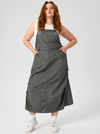 Square Neck Pocket Cargo Midi Dress Curve & Plus