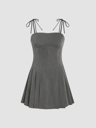 Square Neck Solid Pleated Mini Dress