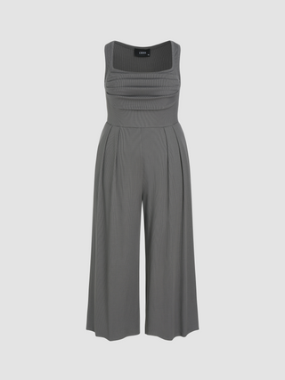 Square Neck Solid Ruched Jumpsuit Curve & Plus