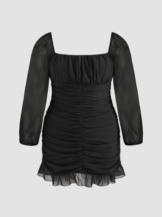 Square Neck Solid Ruched Mini Dress Curve & Plus (0XL / Black)