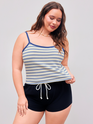 Square Neck Striped Contrasting Binding Camis Top Curve & Plus