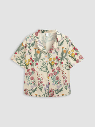 Stand Collar Floral Lounge Short Sleeve Top Curve & Plus