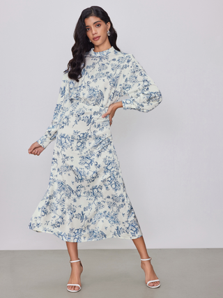 Stand Collar Floral Maxi Dress