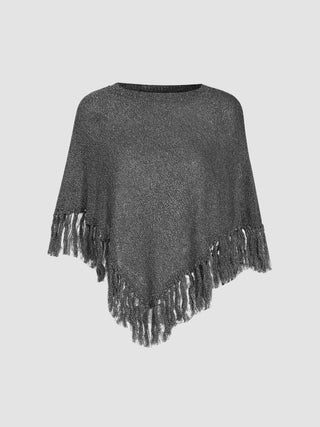 Stand Collar Solid Tassel Knitted Middle Sleeve Top