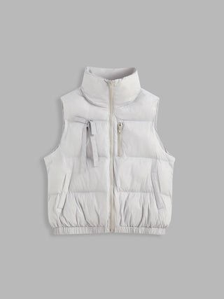 Stand Collar Solid Zipper Puffer Vest