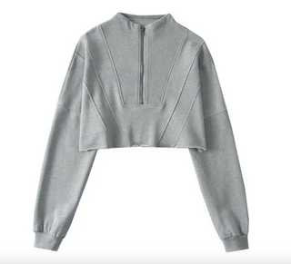 Stand Collar Zipper Crop Sweatshirt