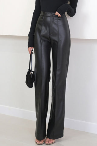 Stitching Detail Faux Leather Straight Leg Pants (XL / BLACK)