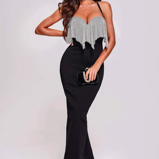 Stitcy Halter Embellished Maxi Bandage Dress