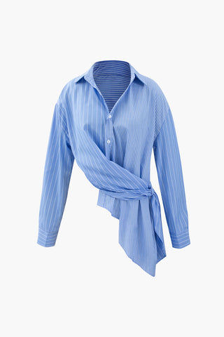 Stripe Asymmetric Hem Shirt (M / BABY BLUE)