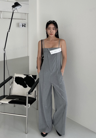 Striped Button Contrasting Binding Jumpsuit