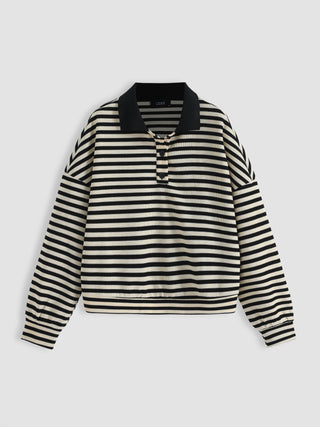 Striped Collar Long Sleeve Sweatshirt (S / Beige)