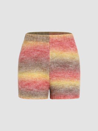 Striped Elastic Knitted Mini Shorts