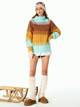 Striped High Neck Knitted Sweater