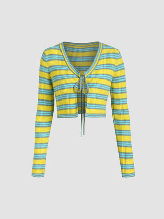 Striped Knotted Knitted Cardigan