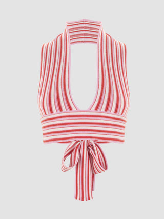 Striped Pattern Halter (L / Pink)