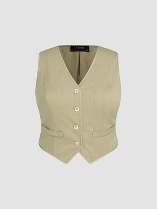 Striped V-neck Button Blazer Vest Curve & Plus