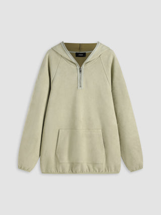 Suede Solid Zipper Pocket Hoodie