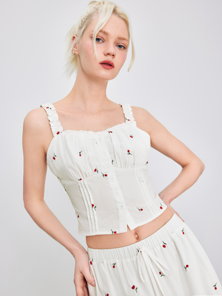 Sweetheart Cherry Floral Crop Cami Top