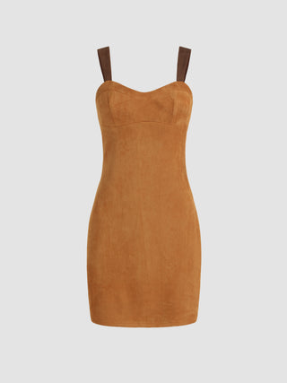 Sweetheart Neckline Suede Mini Dress