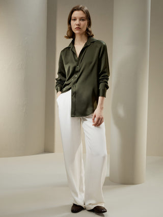 Tailored Silk Shirt (Dark Olive / 10)