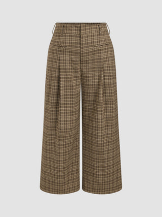 Tartan Wide Leg Trousers Curve & Plus (1XL / Camel)