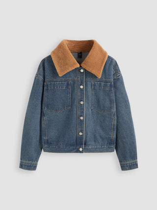 Teddy Collar Patchy Denim Jacket