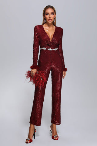 Terlyn Sequin Jumpsuit (S / Red)