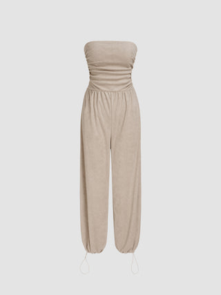 Terry Drawstring Ruched Tube Jumpsuit