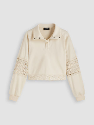 Terry Polo Lace Crop Sweatshirt