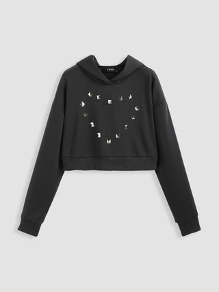 Terry Rivet Heart Graphic Crop Hoodie