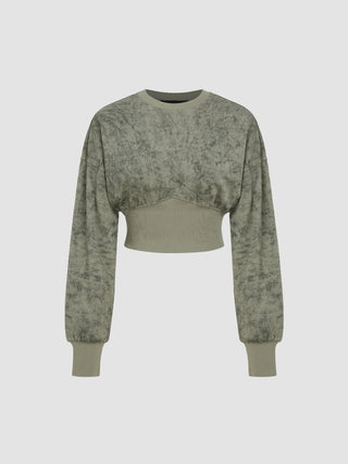 Terry Round Neck Crop Sweatshirt