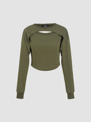 Terry Round Neck Cut Out Sweatshirt