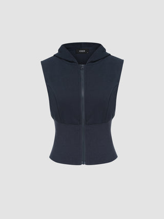 Terry Solid Sleeveless Zipper Hoodie