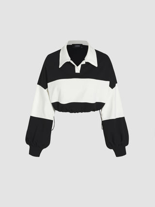 Terry Striped Collar Crop Sweatshirt