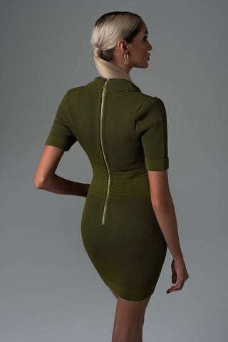 Tersa Gold Buttons Mini Dress (M / Green)