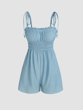 Texture Ruched Knotted Romper