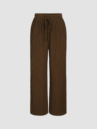 Texture Solid Drawstring Pants