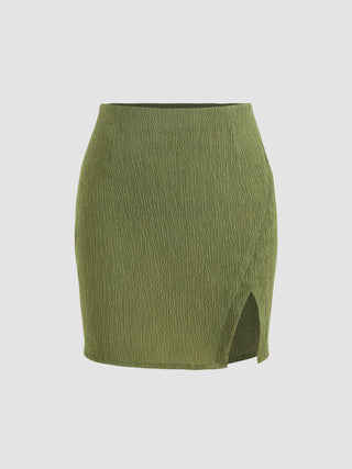 Texture Solid Slit Mini Skirt