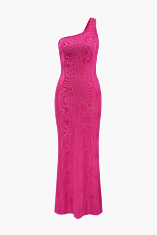 Textured One Shoulder Maxi Dress (M / RASPBERRY)