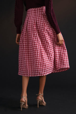 Textured Plaid Midi Skirt