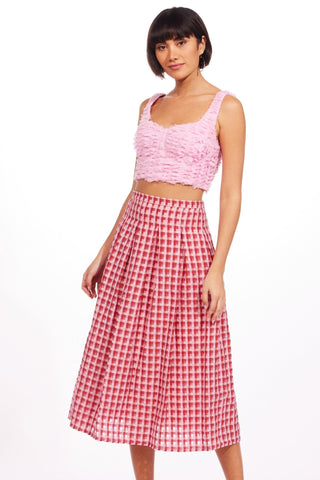 Textured Plaid Midi Skirt