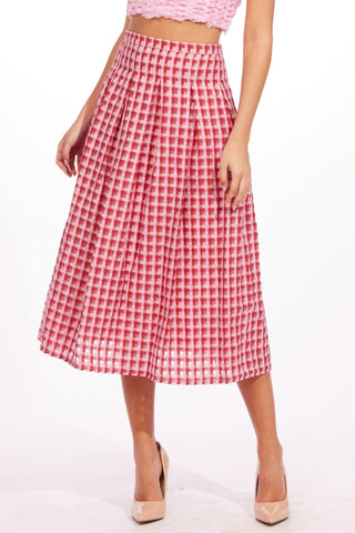 Textured Plaid Midi Skirt