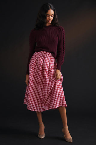 Textured Plaid Midi Skirt