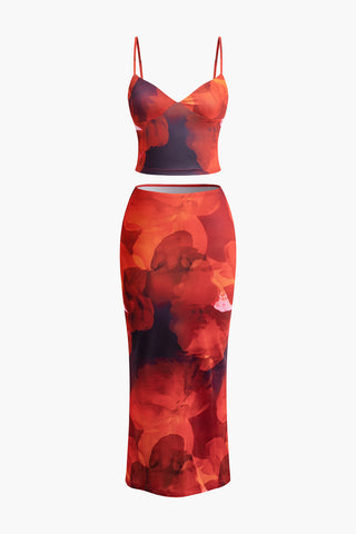 Tie Dye Crop Cami Top And Maxi Skirt Set (S / CHILI)