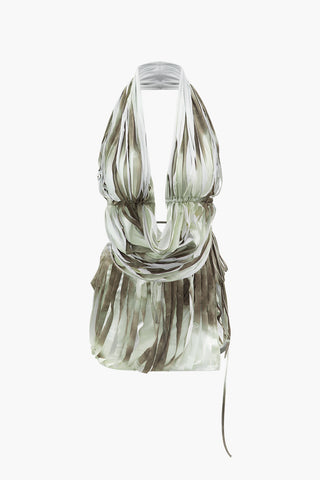 Tie Dye Destroyed Halter Top And Asymmetric Mini Skirt Set (L / GRAY)