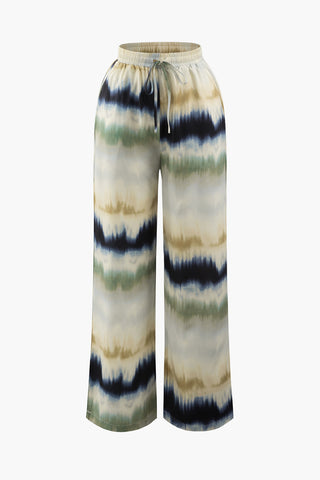 Tie Dye Drawstring Waist Straight Leg Pants (L / MULTICOLOR)